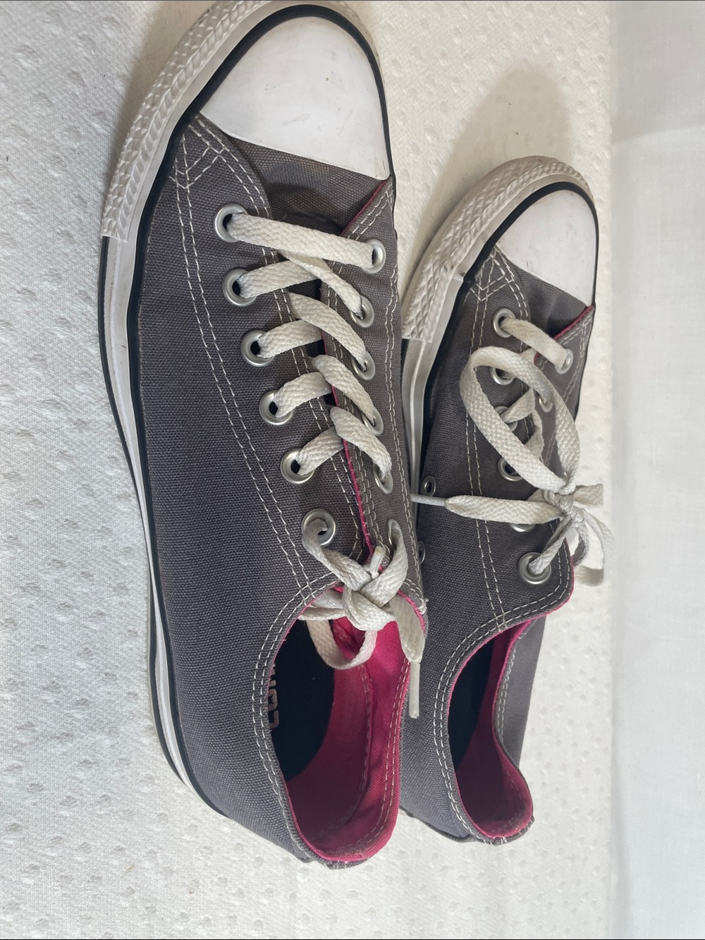 Converse Gray Canvas Low Top Sneakers with Pink Lining